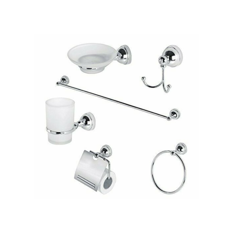 Set Accessori Bagno 6pz Cromo/Vetro Satinato - Completa il tuo bagno con  stile e funzionalità
